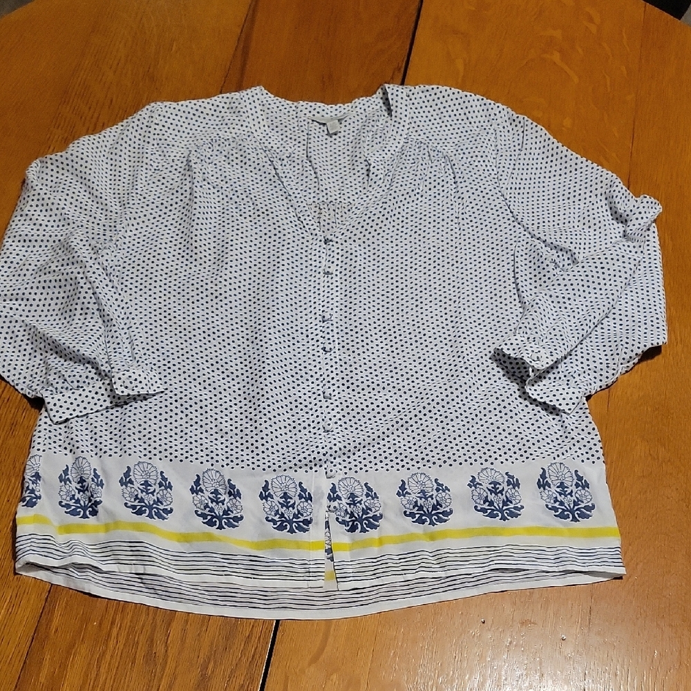 Lucky Brand Navy Polka Dot Blouse